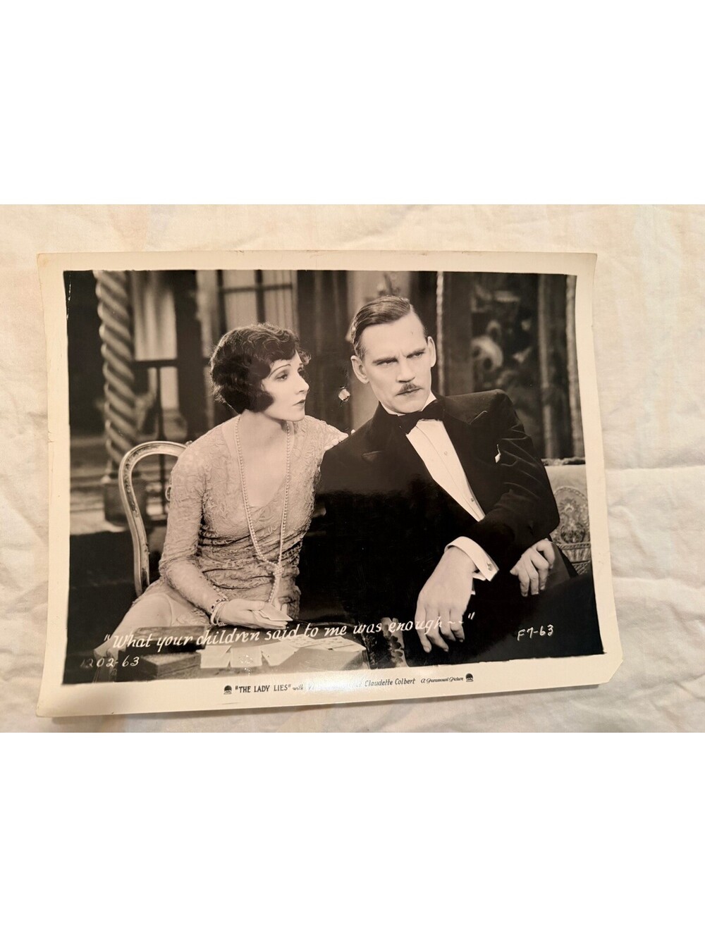 1929 THE LADY LIES Original Movie Still Claudette Colbert Walter Huston Paramo